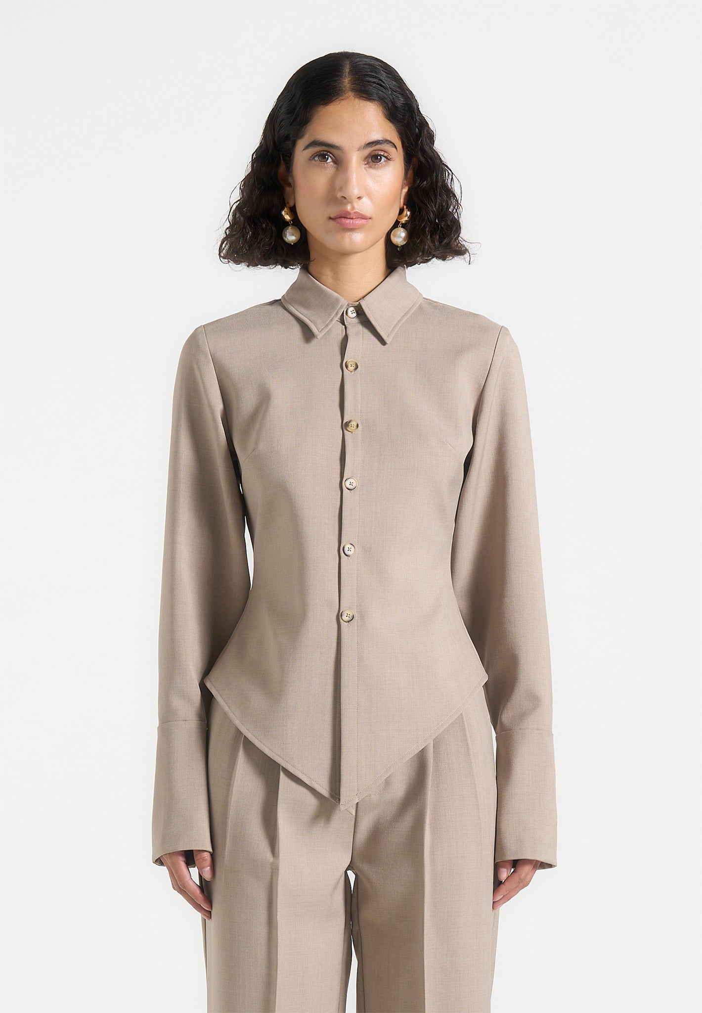 Women's Tailored Angled Shirt - Beige - US 0 - Sonia