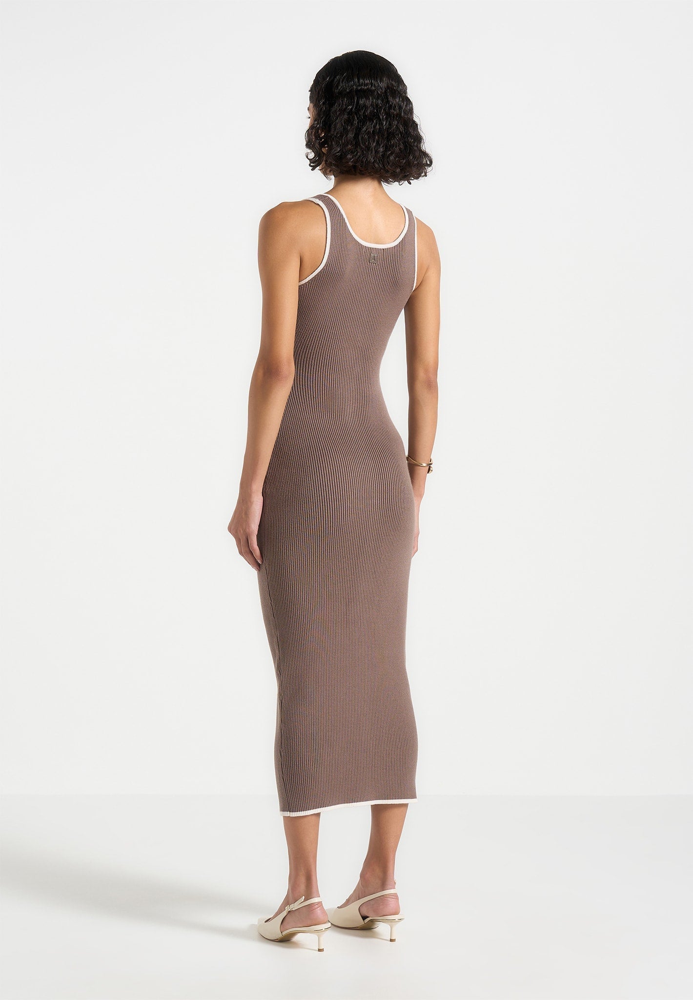 Women's Rib Knit Contrast Midi Dress - Brown/Cream - XS - Daphne