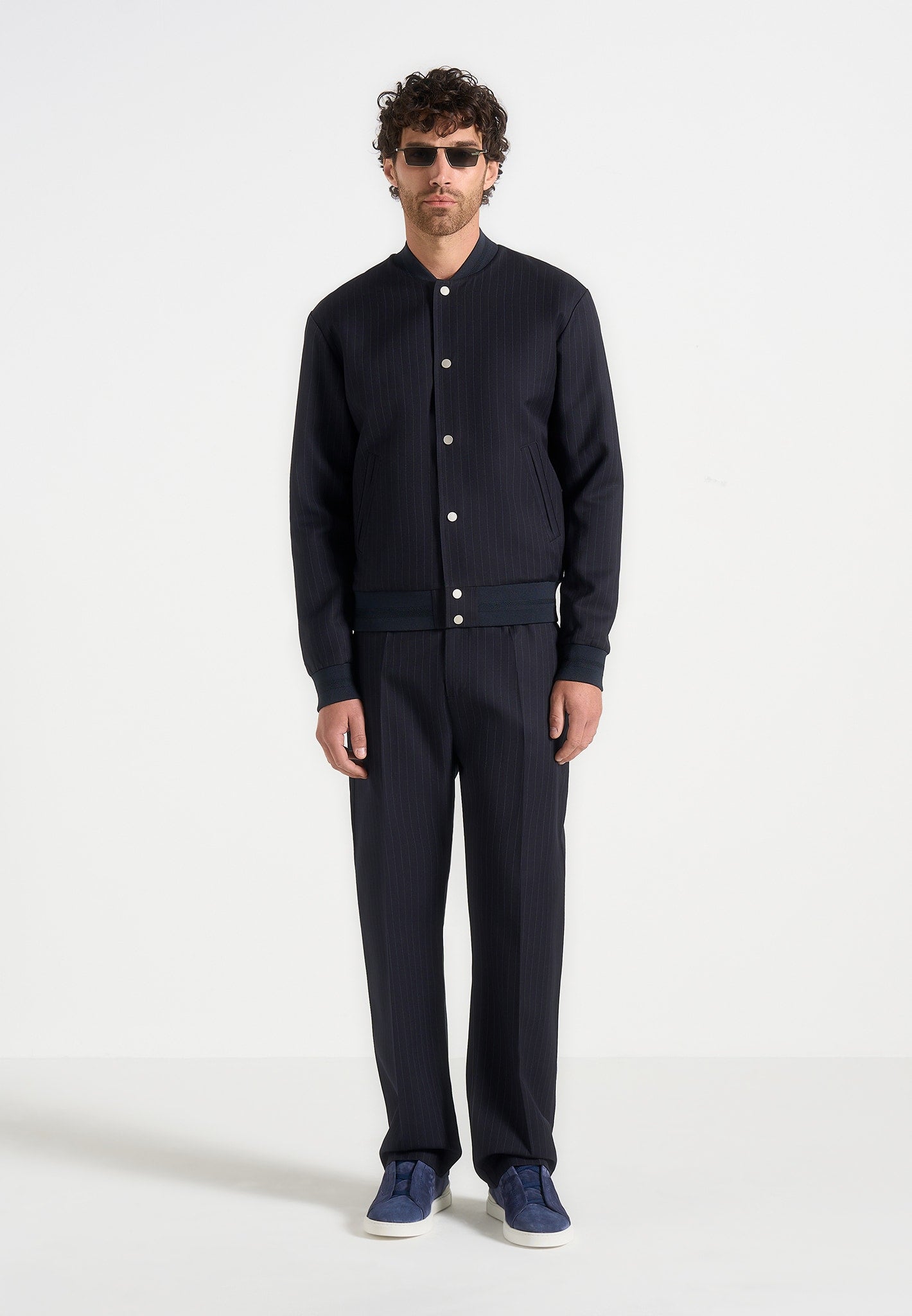 Savin - Pinstripe Bomber Jacket - Navy 