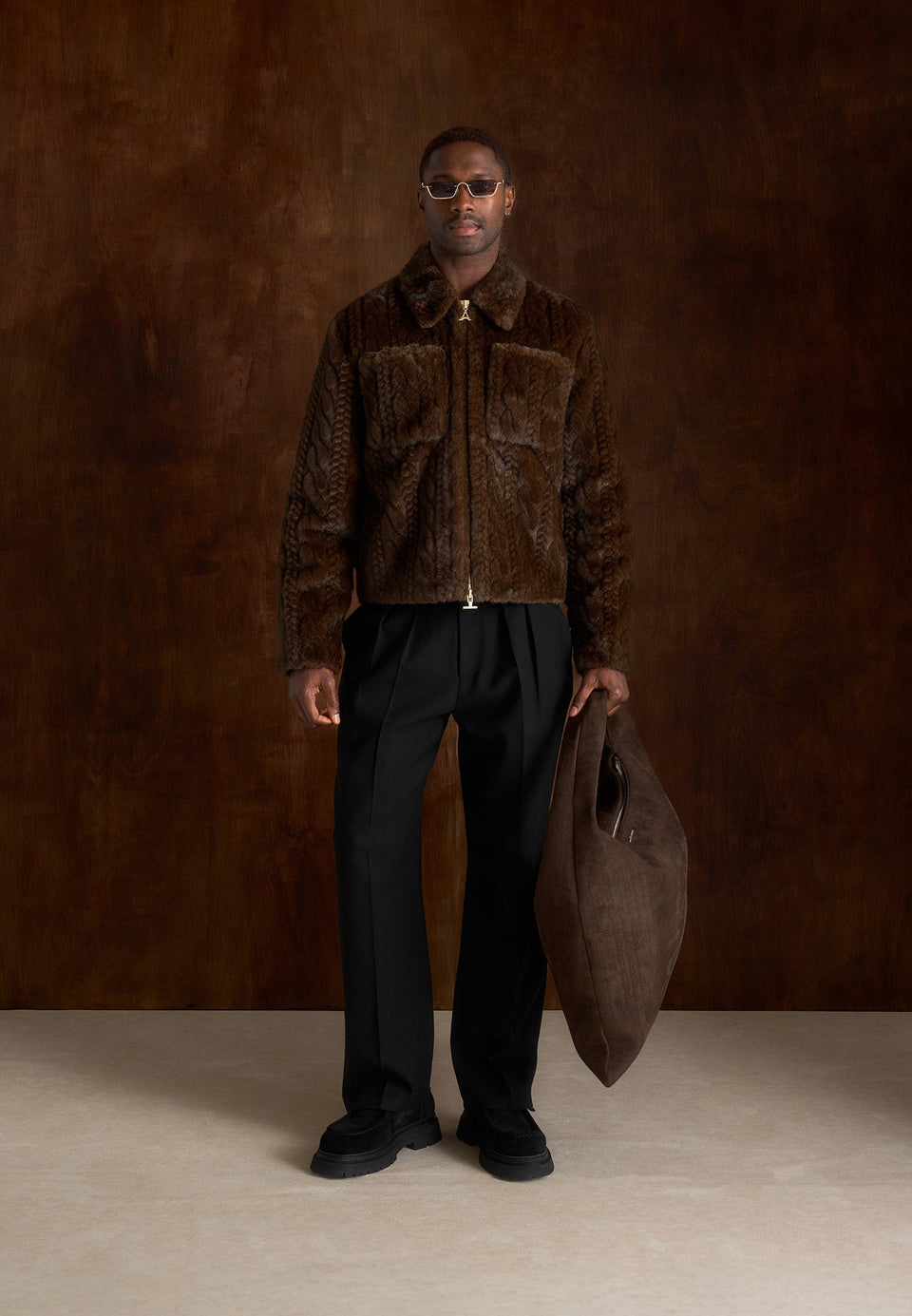 david-plush-cable-embossed-jacket-brown