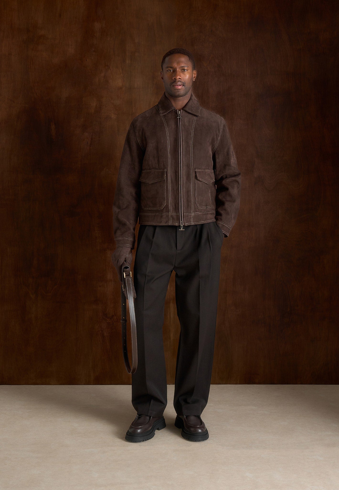 Men's Suede Contrast Stitch Jacket - Brown - S - Vince - Manire de Voir Men's Suede Contrast Stitch Jacket - Brown - S - Vince - Manire de Voir