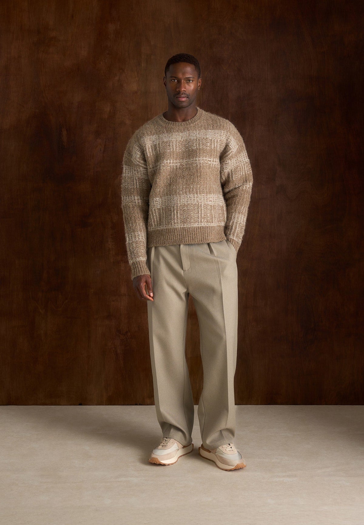 Arthur - Check Wool Knit Jumper - Taupe/Beige