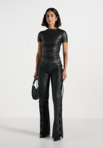 Leather Ruched T-Shirt - Black