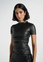 Leather Ruched T-Shirt - Black
