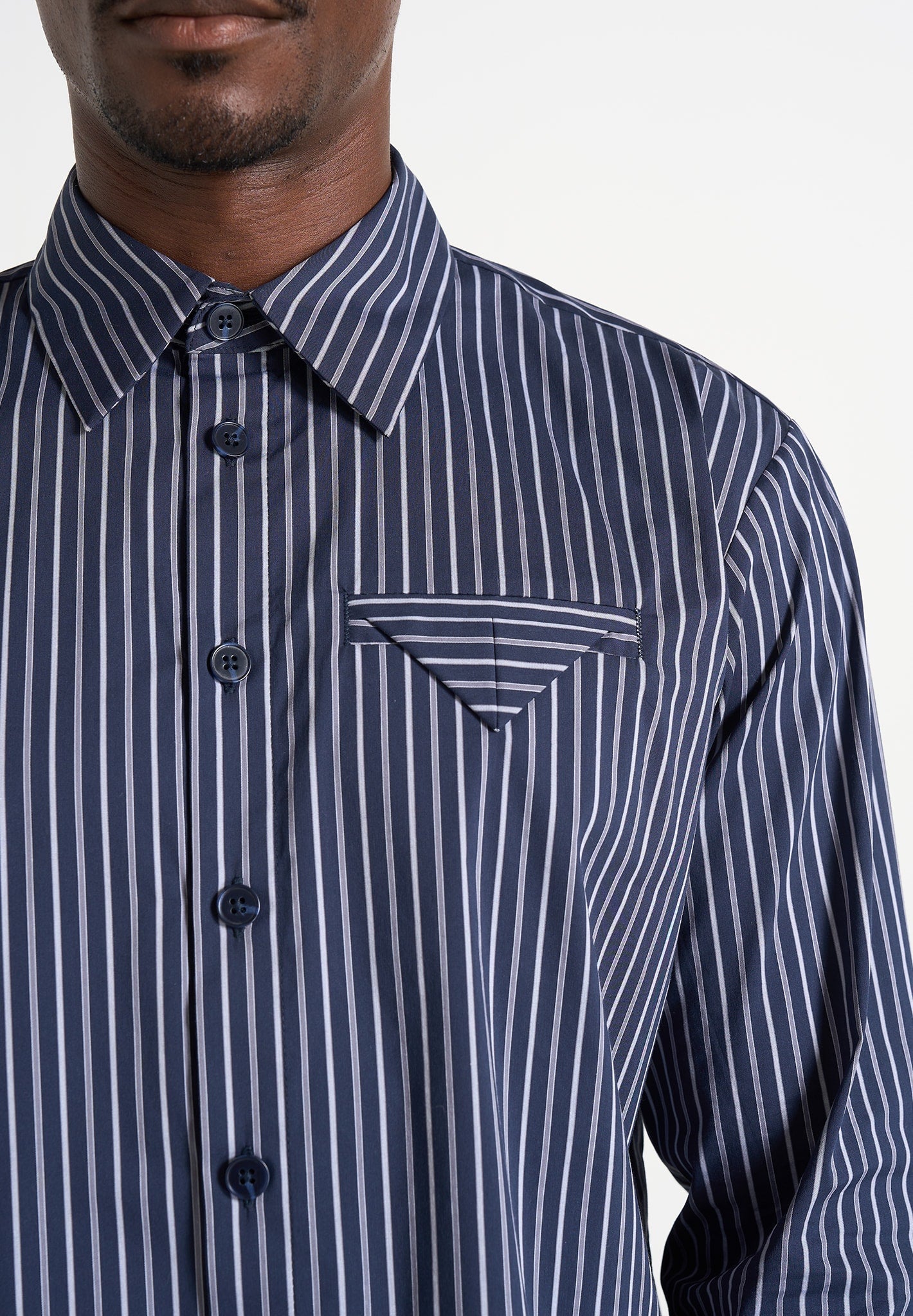 Ronnie - Unisex Pinstripe Long Sleeve Shirt - Navy