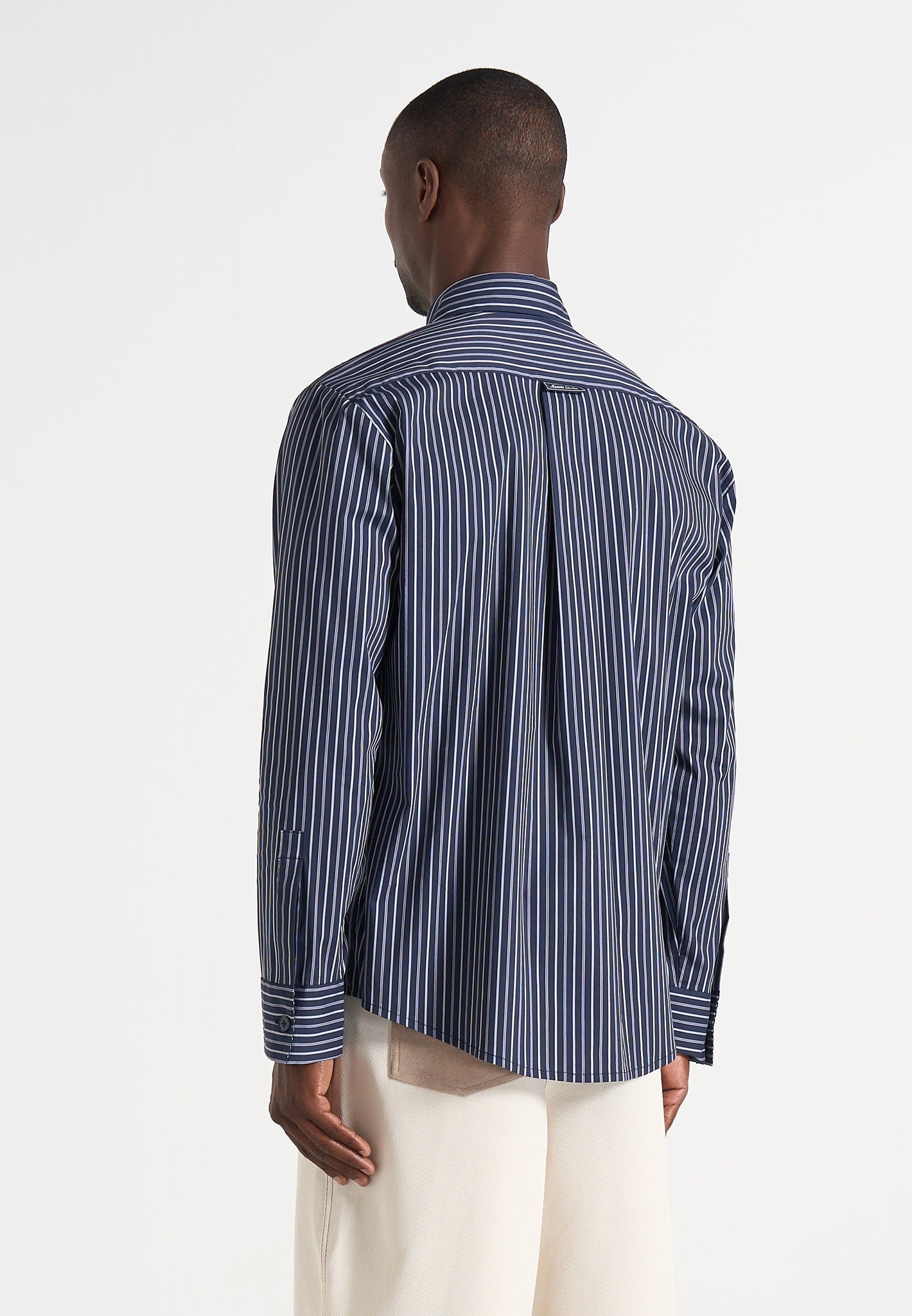 Ronnie - Unisex Pinstripe Long Sleeve Shirt - Navy