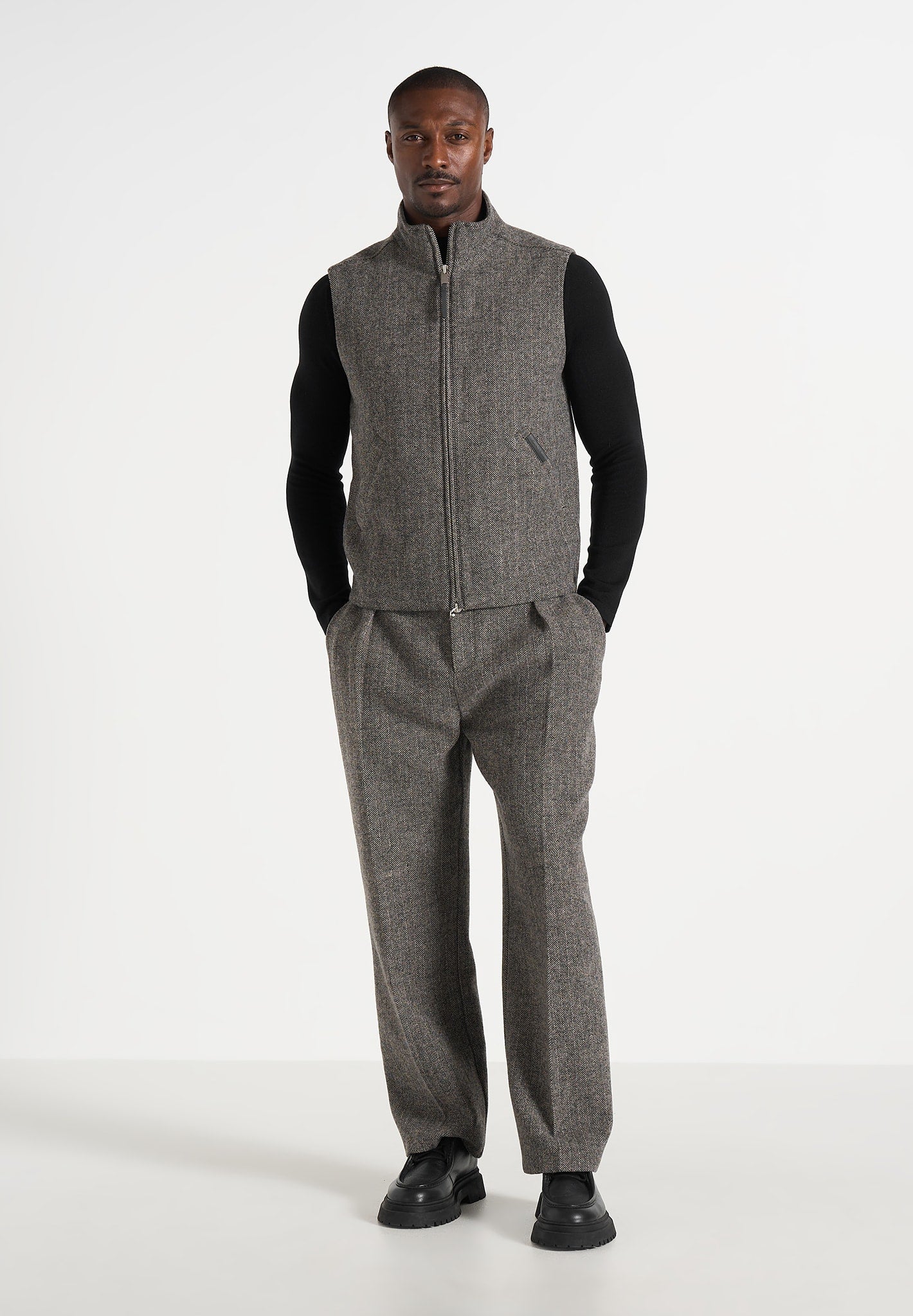 levi-herringbone-wool-zip-gilet-grey