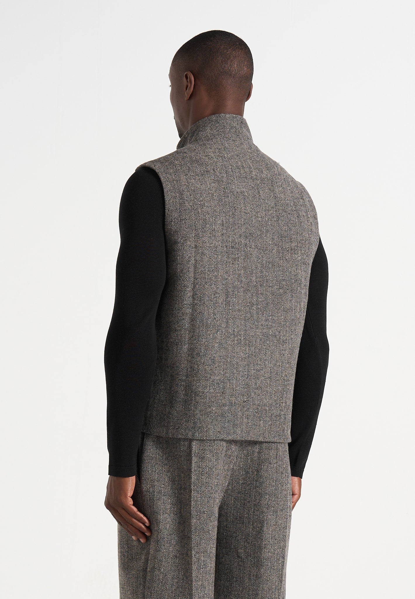 Levi - Herringbone Wool Zip Gilet - Grey