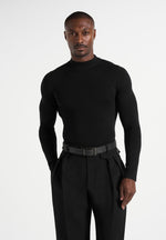 KW003 - Fitted Mock Neck Wool-Blend Sweater - Black