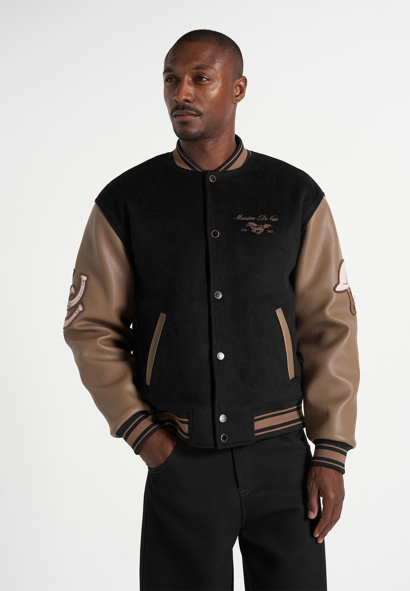 Equestrian Wool-Blend Varsity Jacket - Black