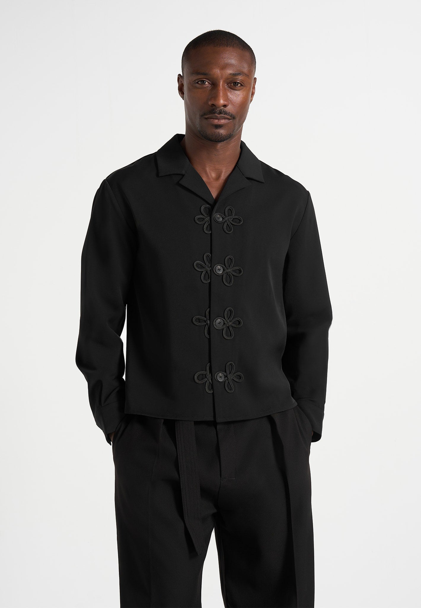 Valen - Applique Detail Long Sleeve Shirt - Black