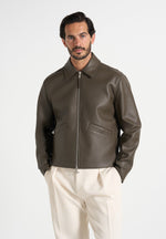 Yves - Minimal Leather Jacket - Olive