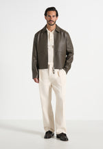 Yves - Minimal Leather Jacket - Olive
