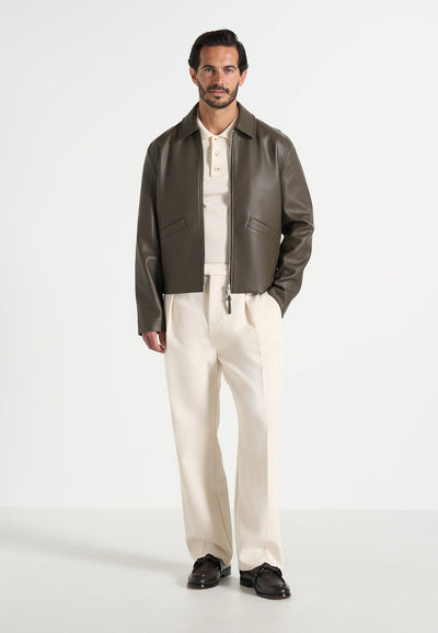 Yves - Minimal Leather Jacket - Olive