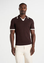 Lambert - Contrast Detail Knit Polo Shirt - Brown