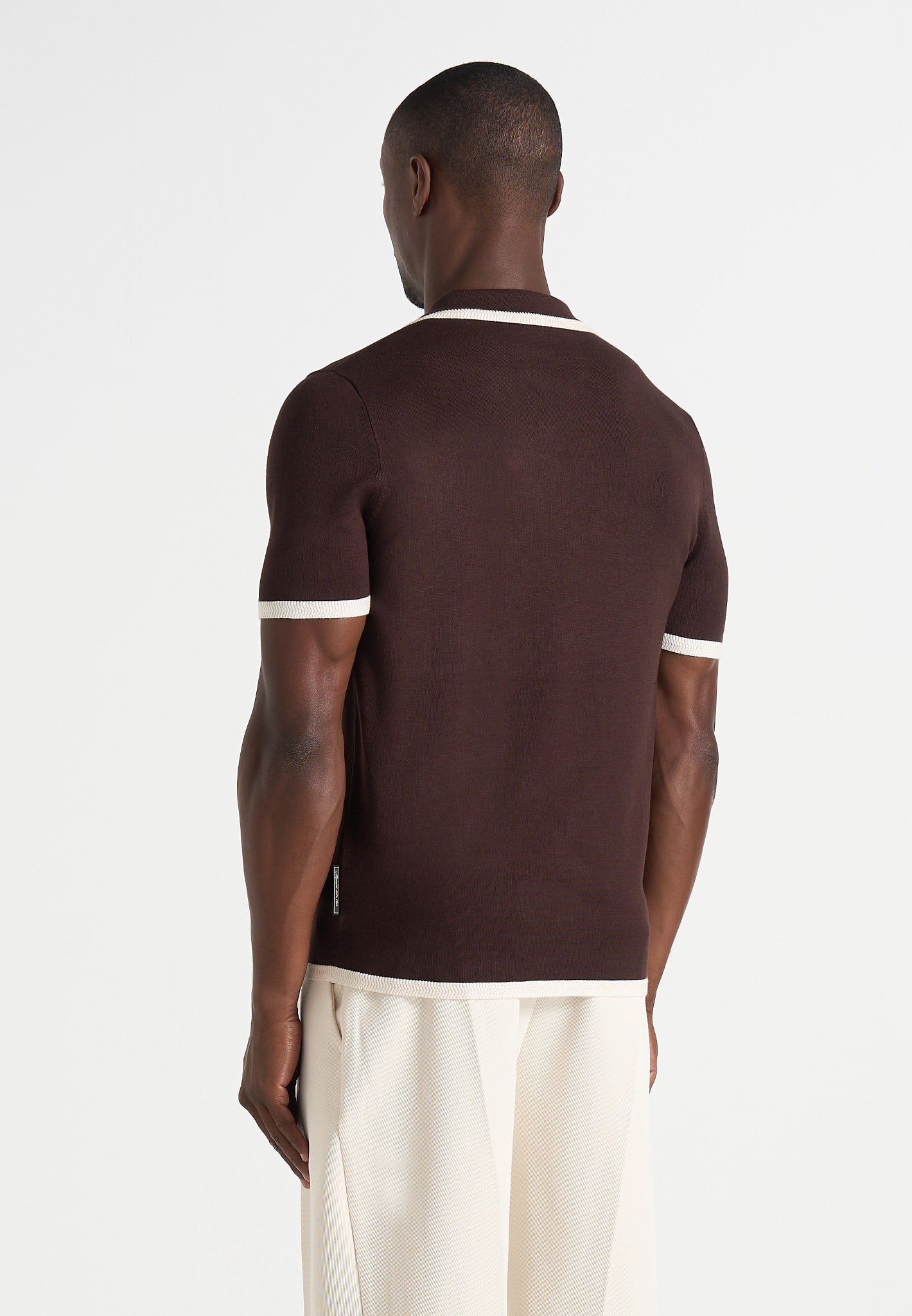 Lambert - Contrast Detail Knit Polo Shirt - Brown