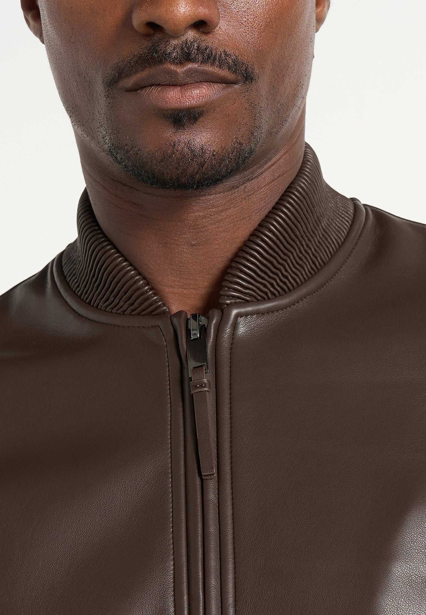 Leather Bomber Jacket - Brown