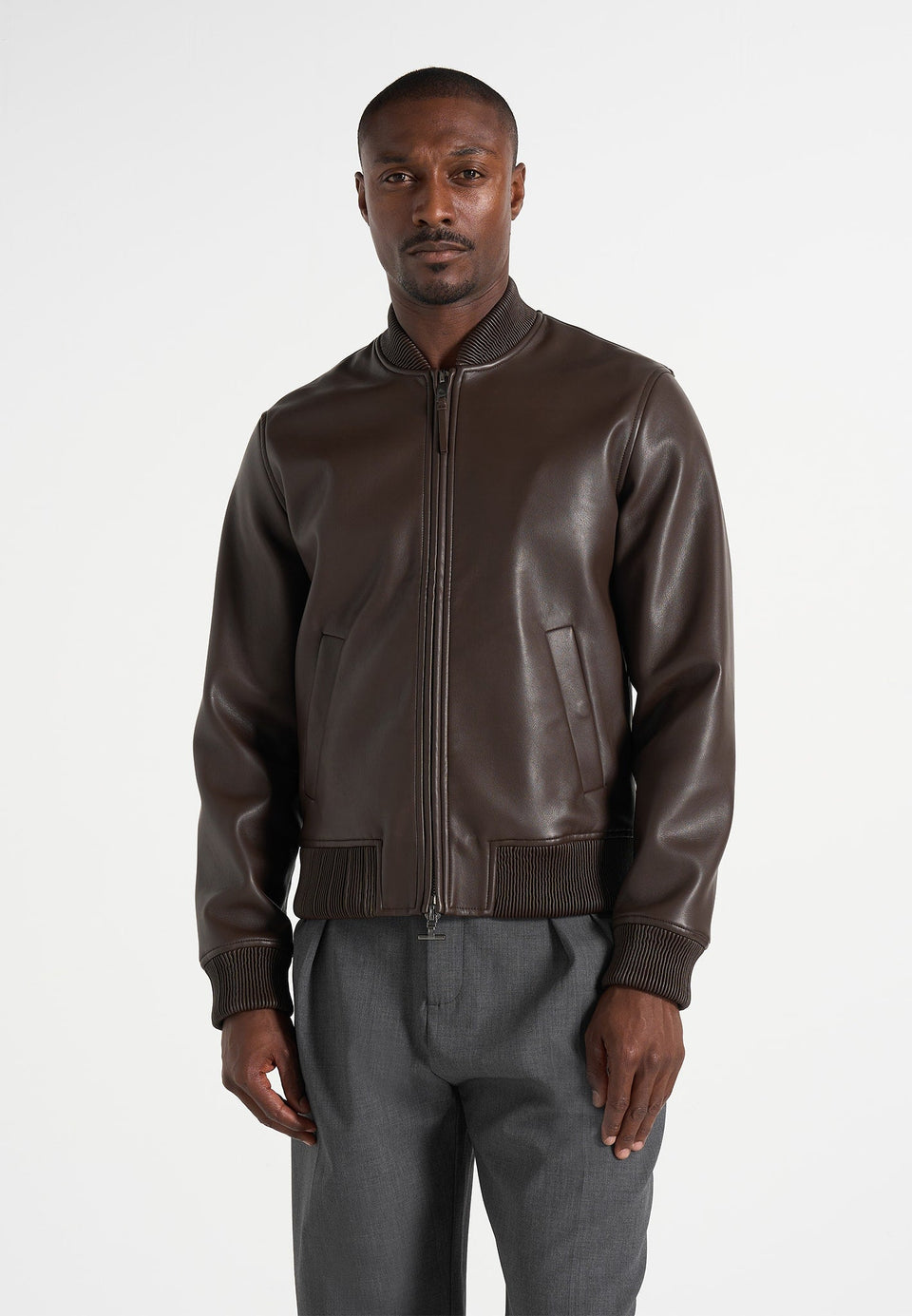 Leather Bomber Jacket - Brown