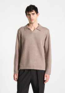 Wool Revere Long Sleeve Polo Top - Taupe