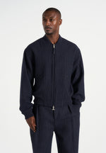 Leandro - Pinstripe Wool Bomber Jacket - Navy
