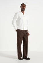 Zac - Boxy V-Neck Long Sleeve Shirt - White