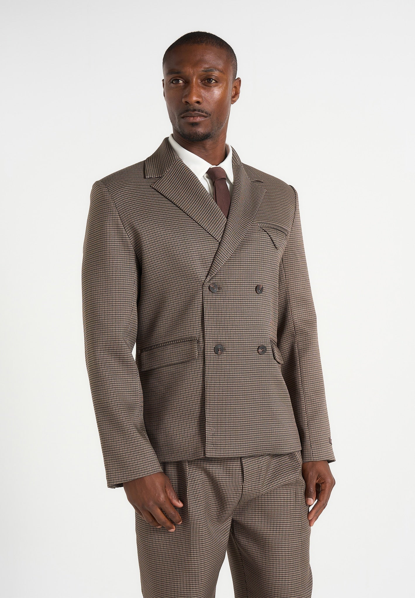 Didier - Houndstooth Double Breasted Blazer - Brown