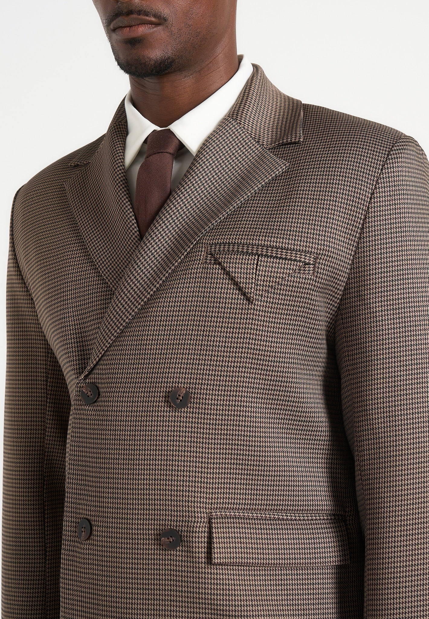 Didier - Houndstooth Double Breasted Blazer - Brown