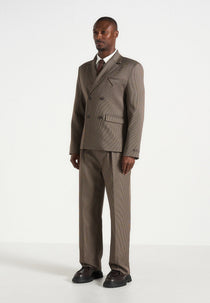 Didier - Houndstooth Double Breasted Suit Blazer - Brown