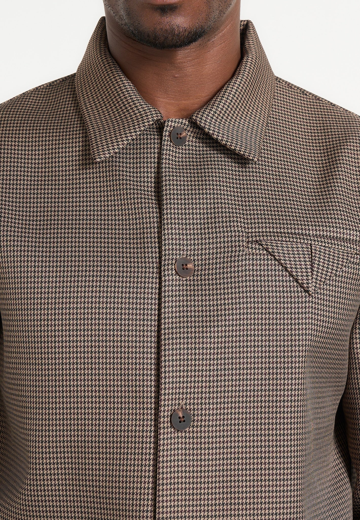 Leo - Houndstooth Overshirt - Brown