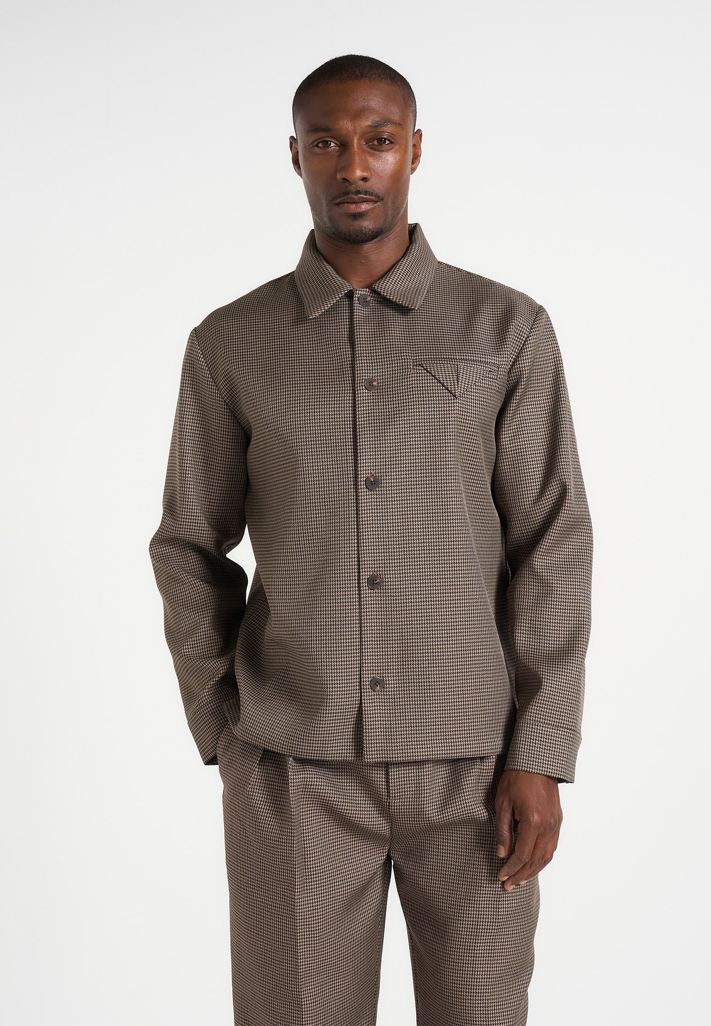 Leo - Houndstooth Overshirt - Brown