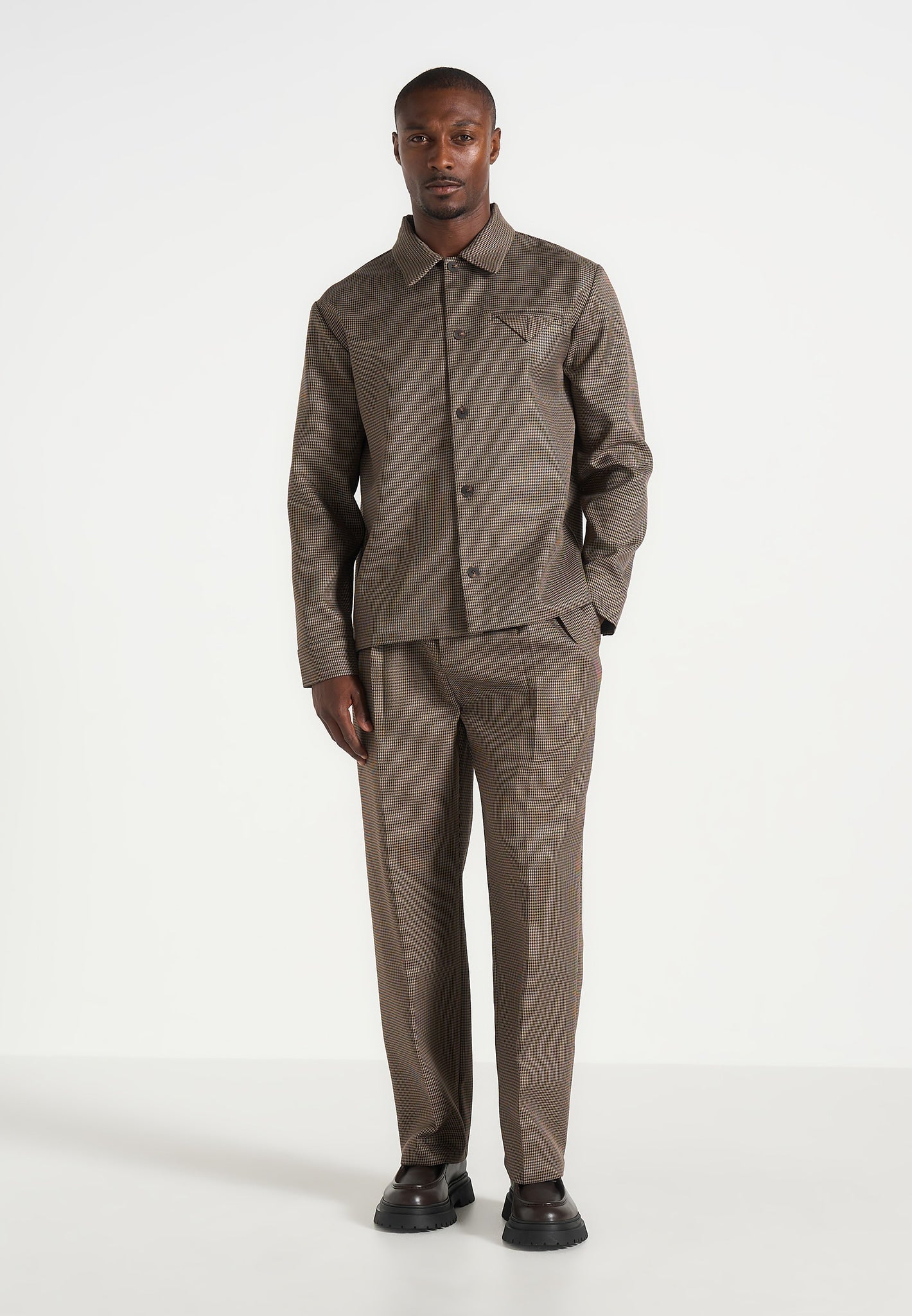 Leo - Houndstooth Overshirt - Brown