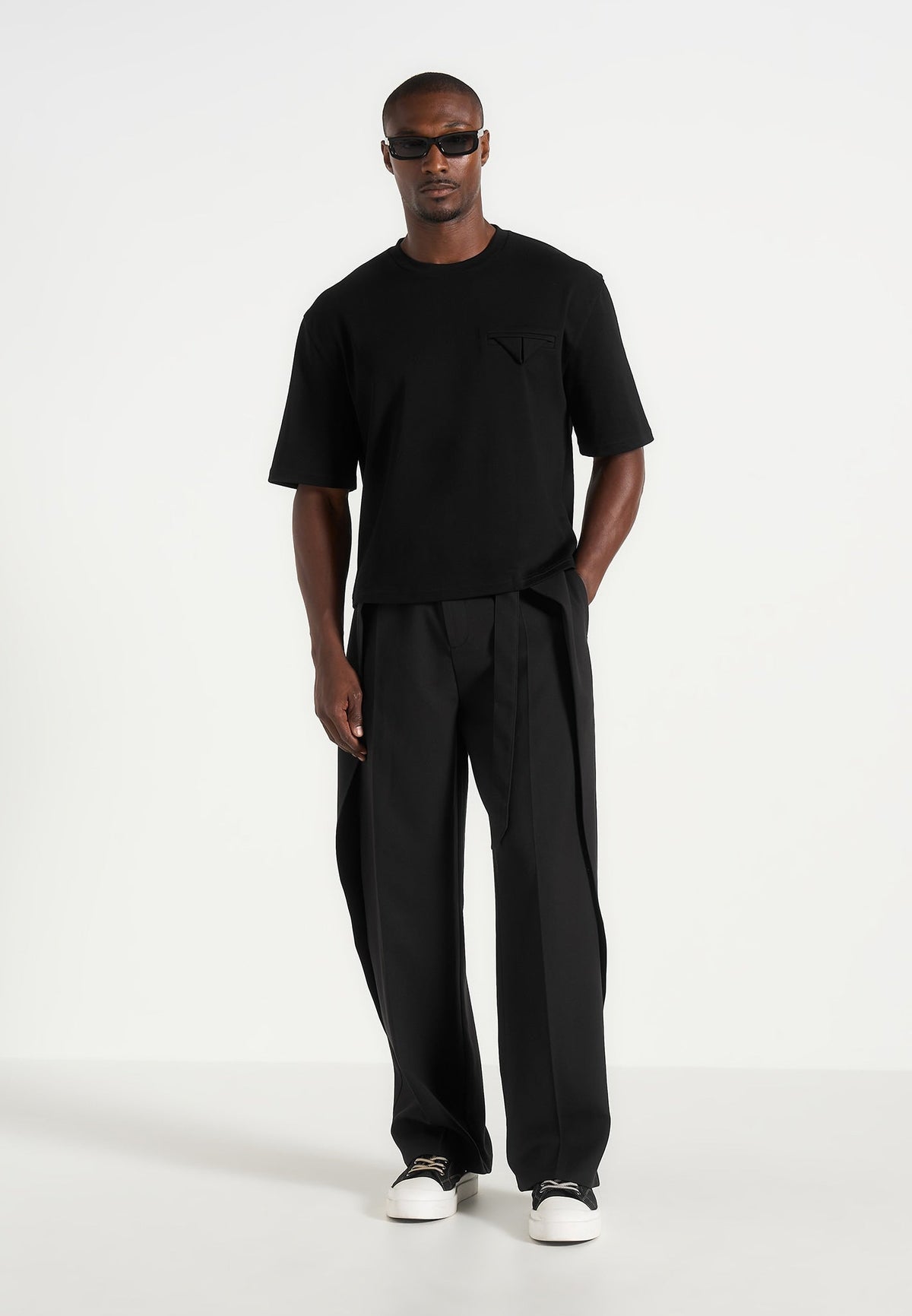 Charles - Wide Fit Wrap Leg Tailored Pants - Black