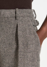 Dorian -  Herringbone Wool Pleated Pants - Grey