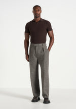 Dorian -  Herringbone Wool Pleated Pants - Grey