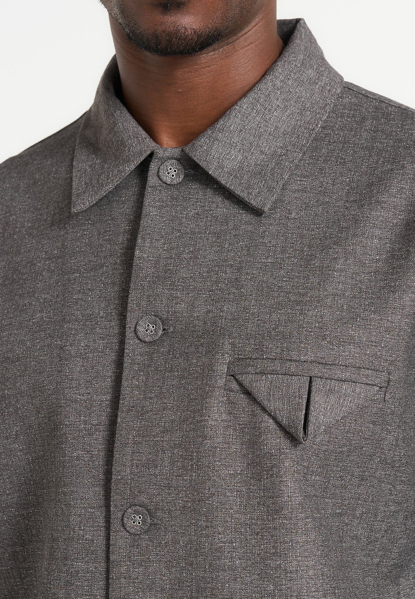Leo - Hatched Tailored Overshirt - Grey