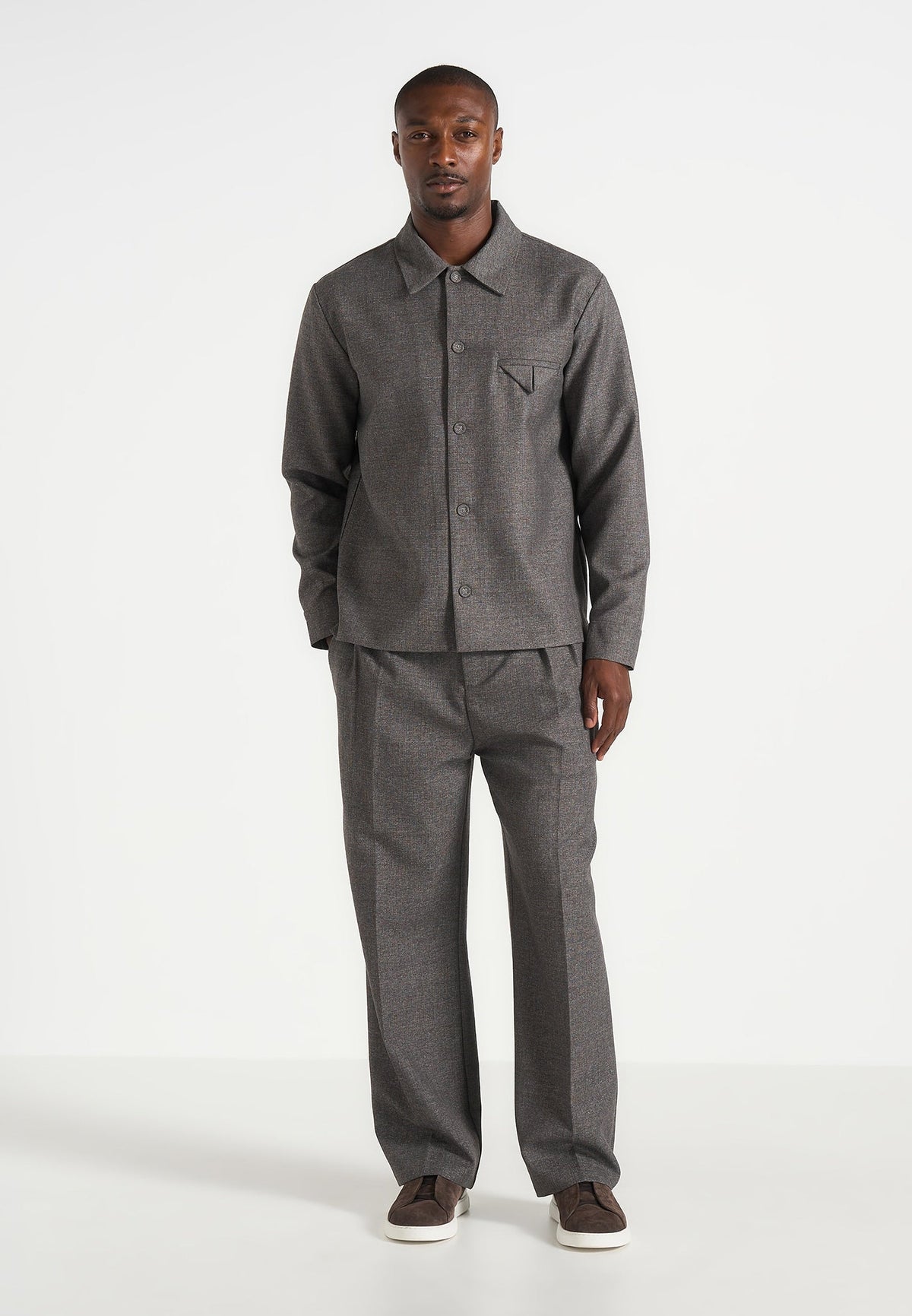 Leo - Hatched Tailored Overshirt - Grey