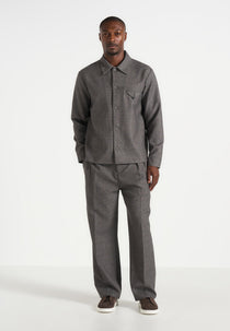Leo - Hatched Tailored Overshirt - Grey