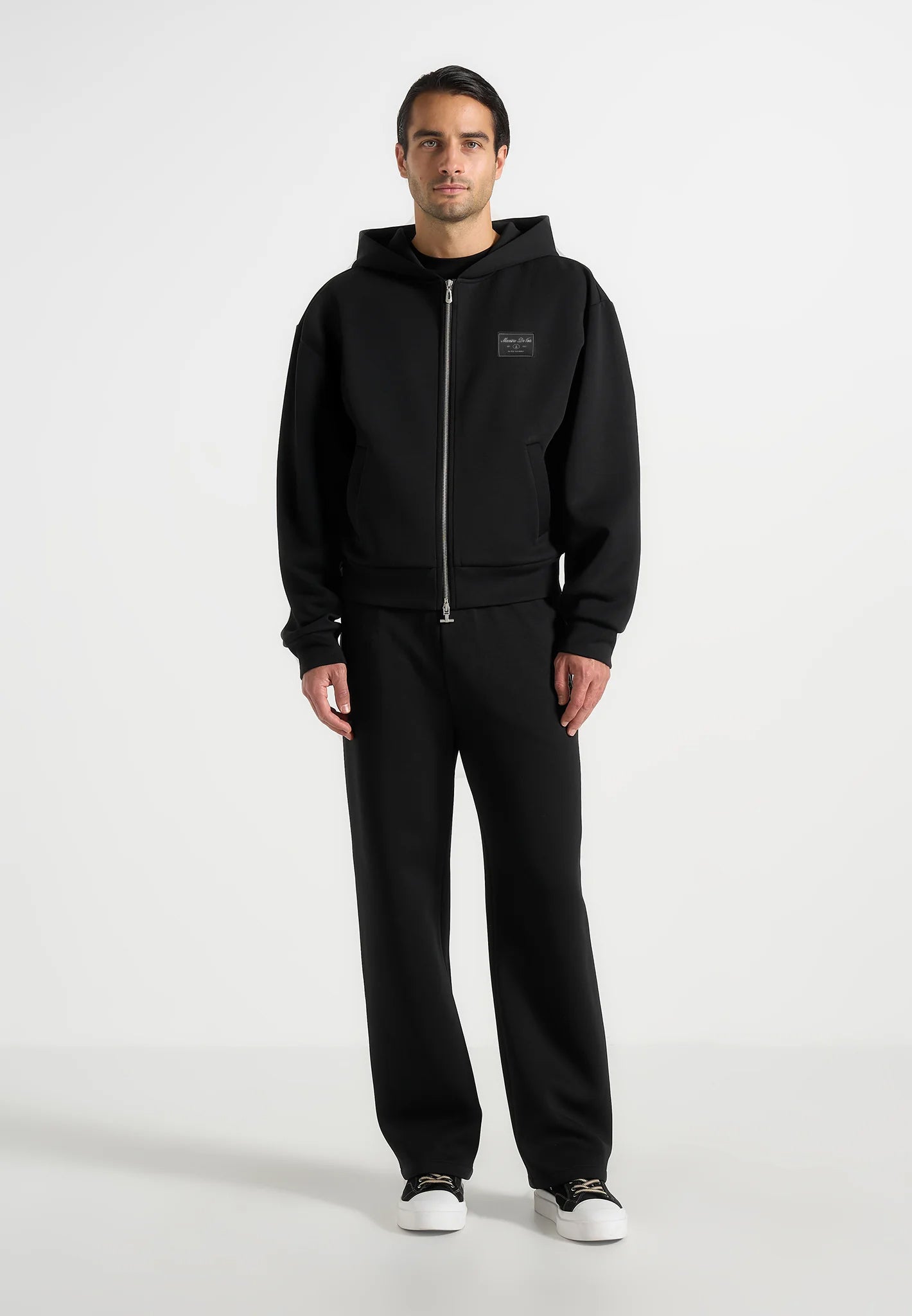 Ray - Unisex Neoprene Cropped Zip Hoodie - Black