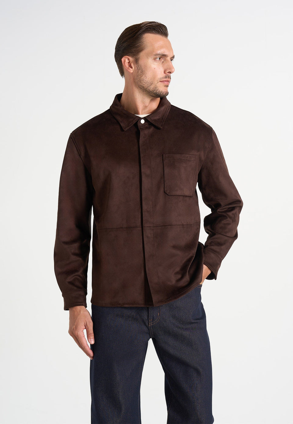 Andy - Unisex Suede Long Sleeve Shirt - Brown