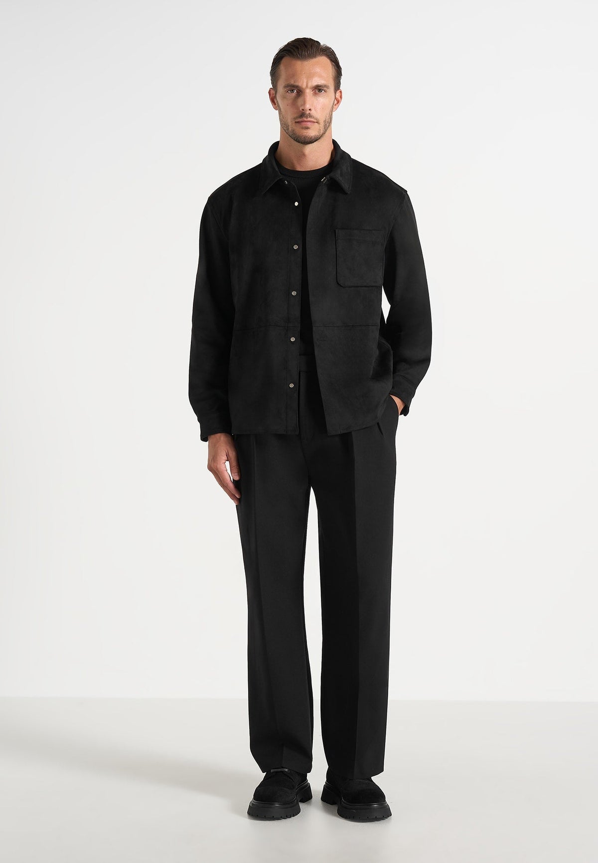 Andy - Unisex Suede Long Sleeve Shirt - Black