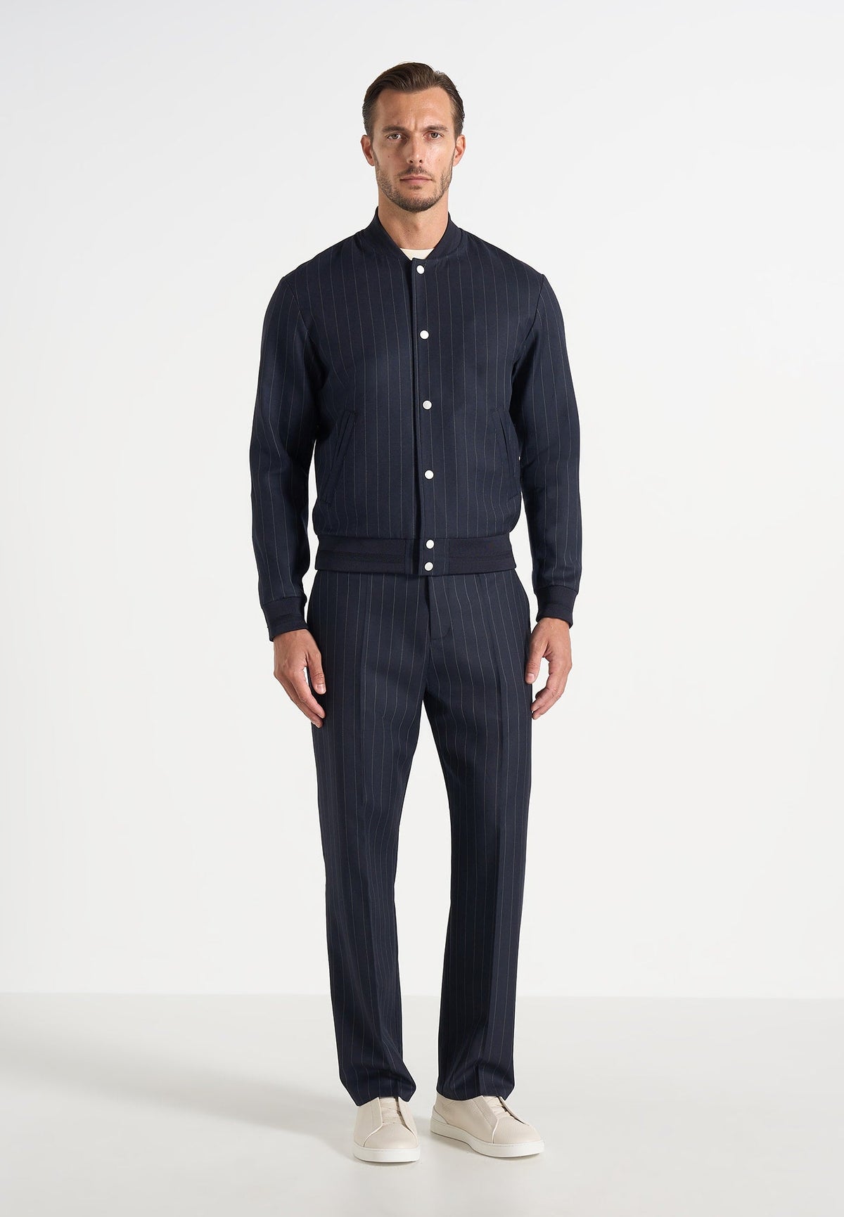 Savin - Pinstripe Bomber Jacket - Navy