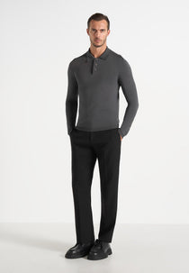 PL002 - Luxe Knitted Long Sleeve Polo Top - Grey