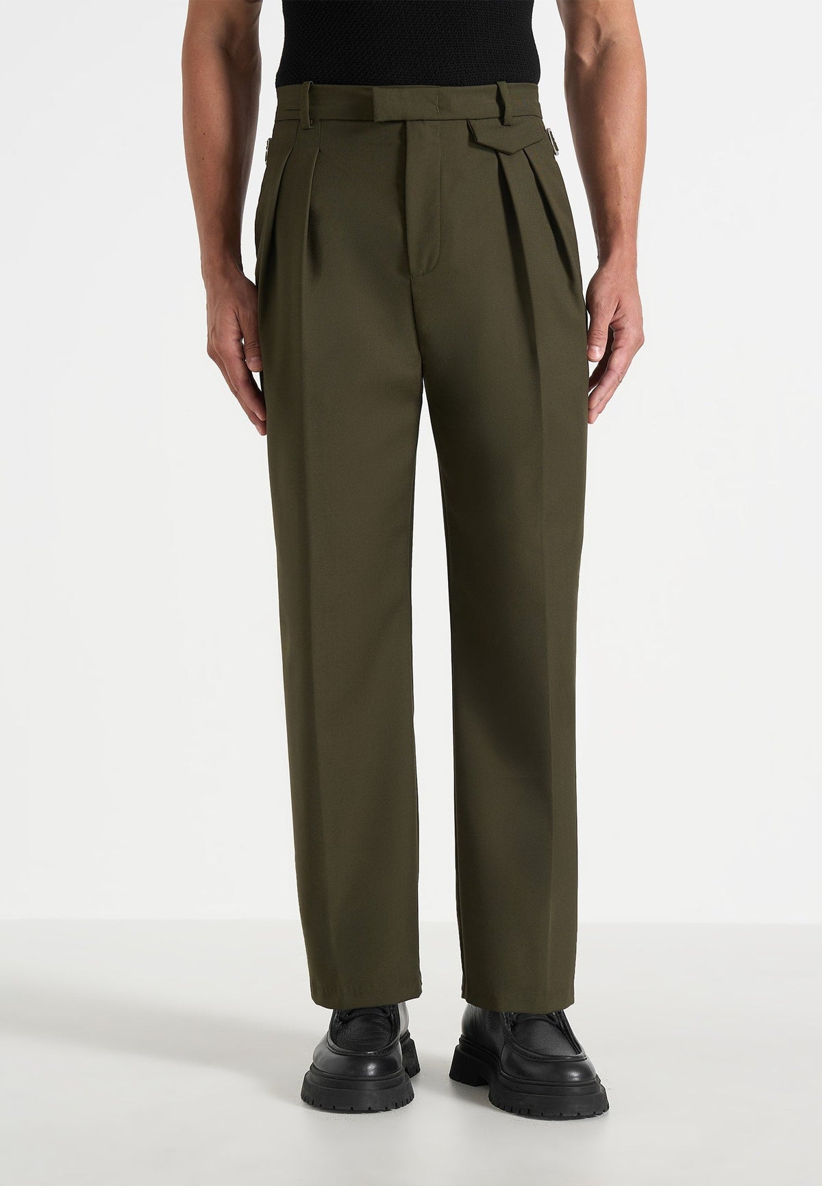 Pierre - Twin Pleat Tailored Trousers - Olive