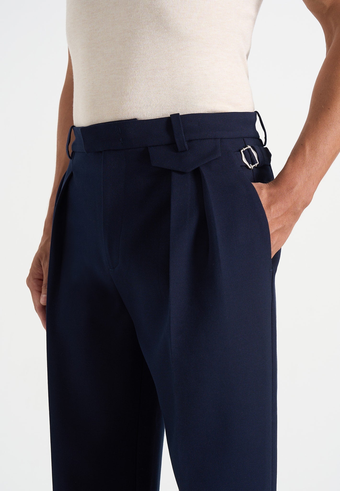 Pierre - Twin Pleat Tailored Pants - Navy
