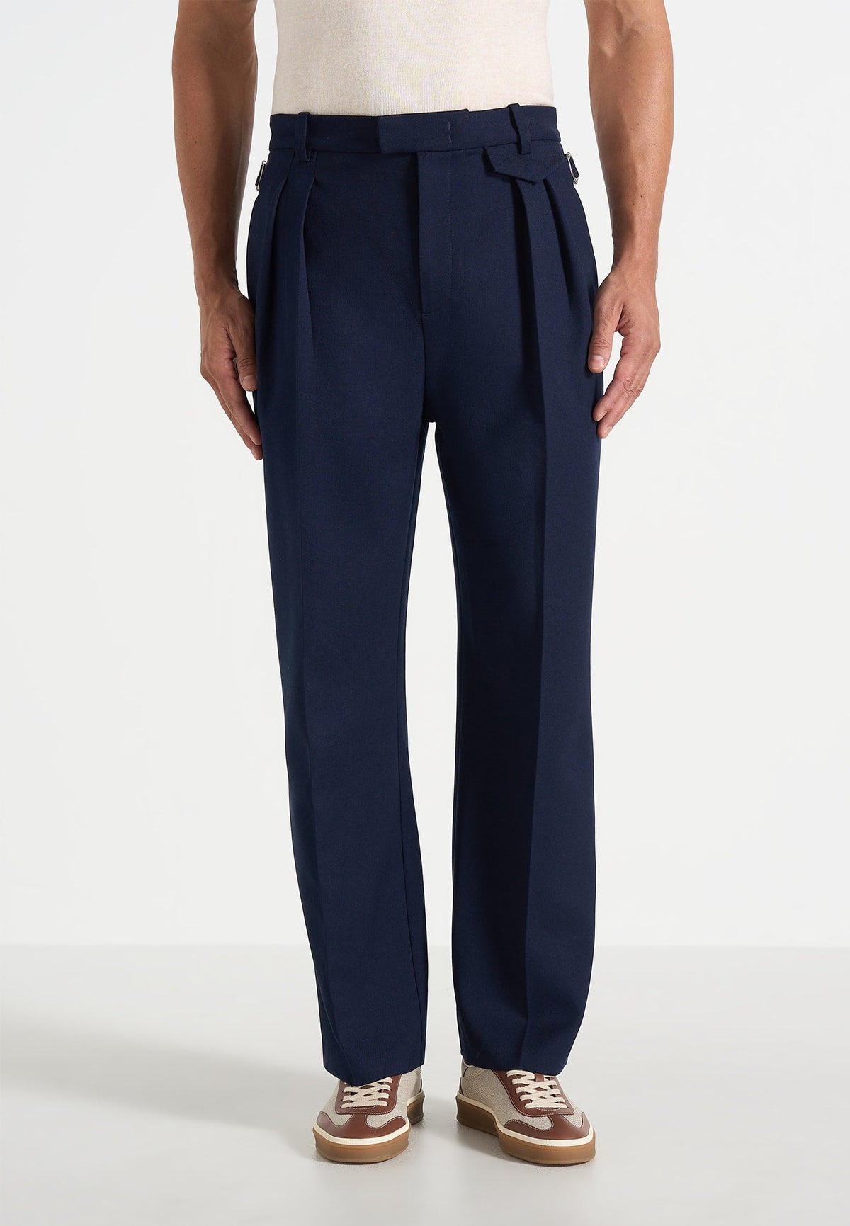 Pierre - Twin Pleat Tailored Pants - Navy