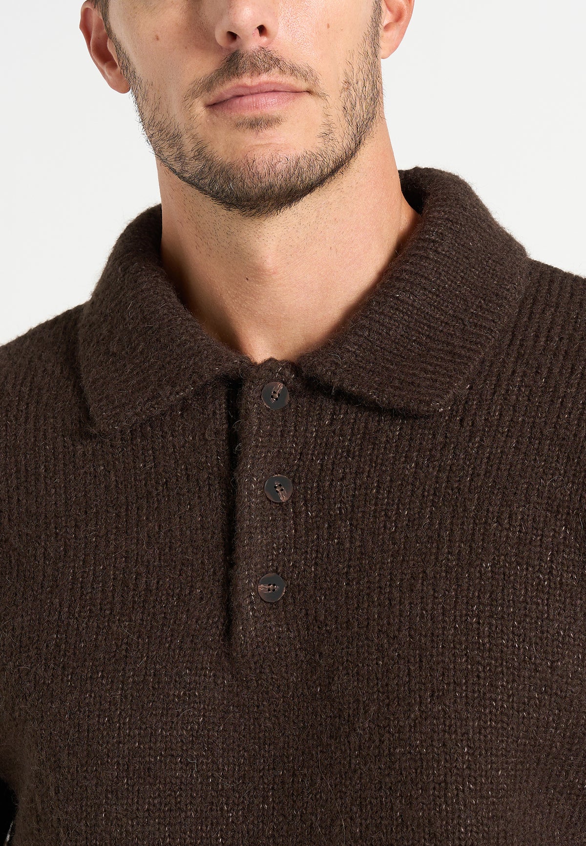Finn - Brushed Wool-Blend Polo Knit Sweater - Brown
