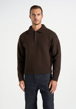 Finn - Brushed Wool-Blend Polo Knit Sweater - Brown