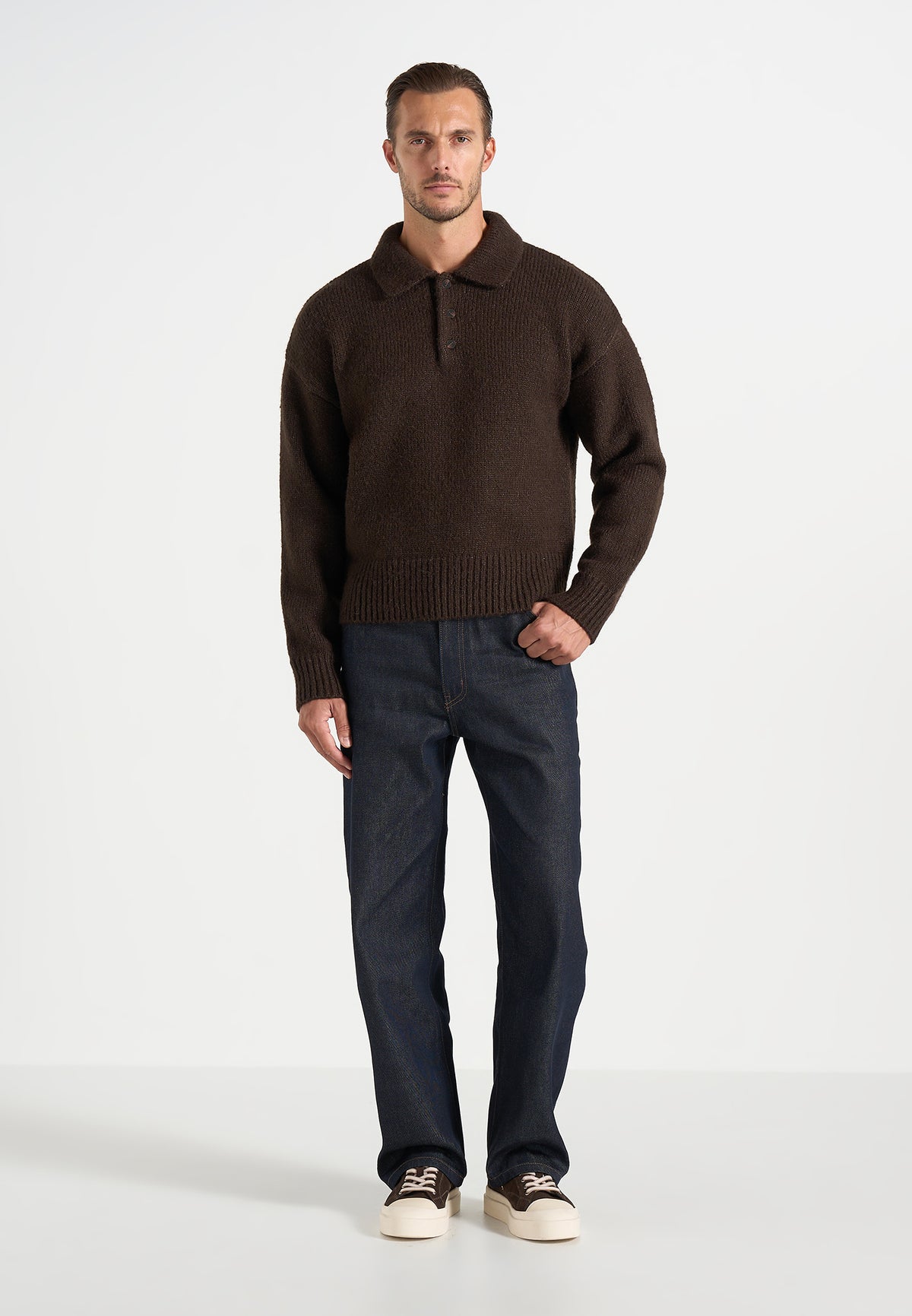 Finn - Brushed Wool-Blend Polo Knit Sweater - Brown