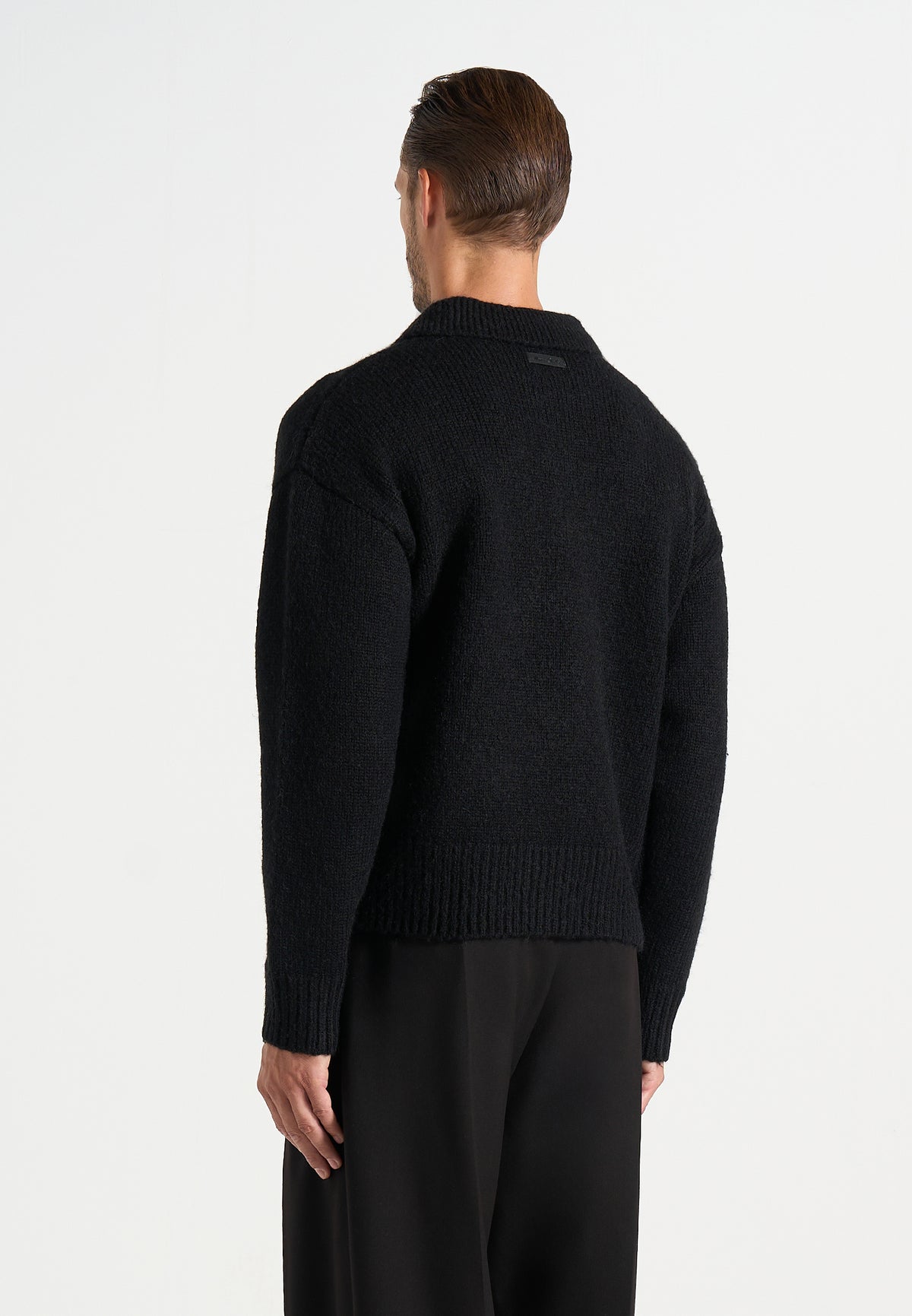Finn - Brushed Wool-Blend Polo Knit Sweater - Black