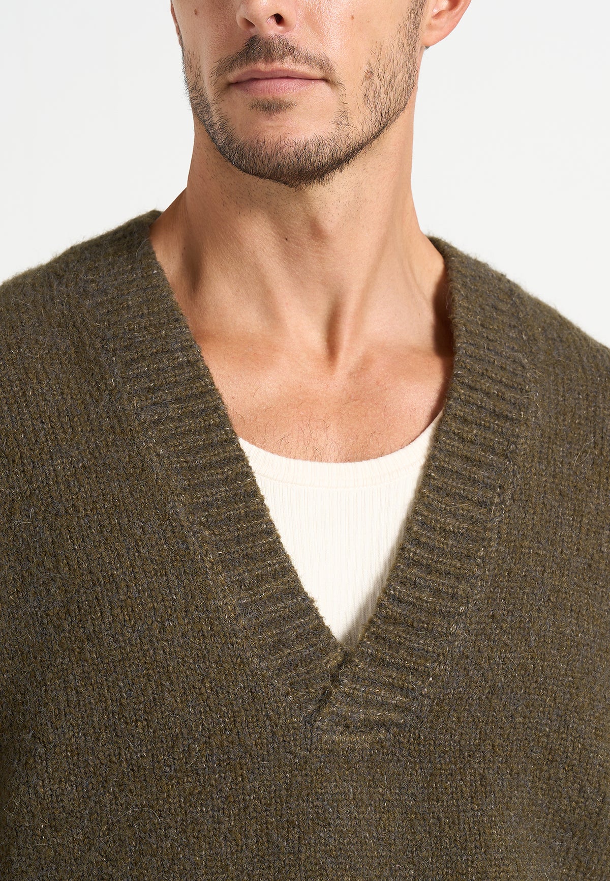 Chad - V-Neck Wool-Blend Knit Sweater - Olive